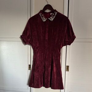 TCEC Red Velvet Dress with Crystal Accents